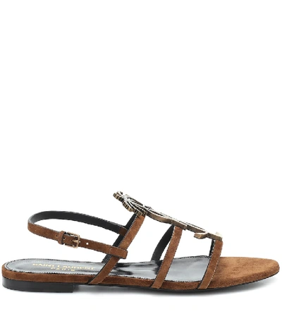 Shop Saint Laurent Cassandra 05 Suede Sandals In Brown