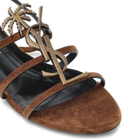 Shop Saint Laurent Cassandra 05 Suede Sandals In Brown