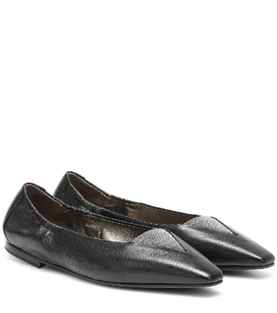 Shop Brunello Cucinelli Embellished Leather Ballet Flats In Black