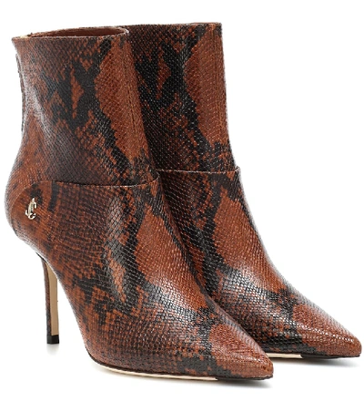 Shop Jimmy Choo Beyla 85 Snake-effect Ankle Boots In Brown