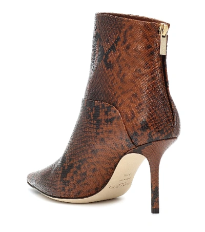 Shop Jimmy Choo Beyla 85 Snake-effect Ankle Boots In Brown