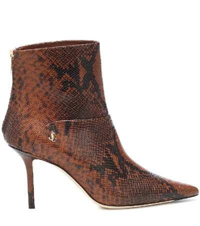 Shop Jimmy Choo Beyla 85 Snake-effect Ankle Boots In Brown