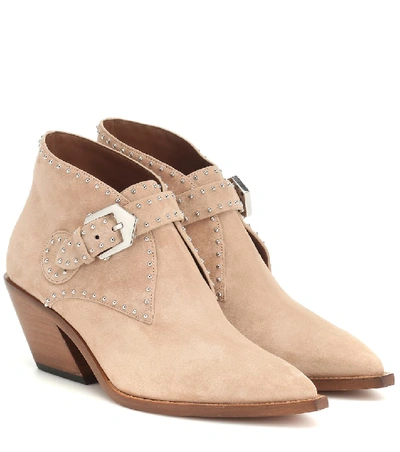 Shop Givenchy Studded Suede Ankle Boots In Beige