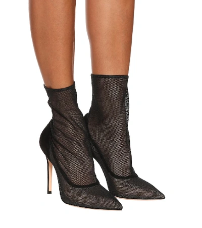 Shop Gianvito Rossi Erin Mesh Ankle Boots In Black