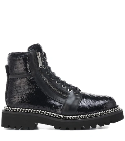 Shop Balmain Ranger Sequinned Ankle Boots In Black
