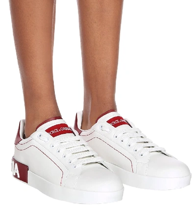 Shop Dolce & Gabbana Portofino Leather Sneakers In White