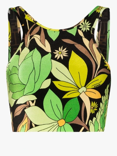 Shop Fendi Floral Print Crop Top In Black