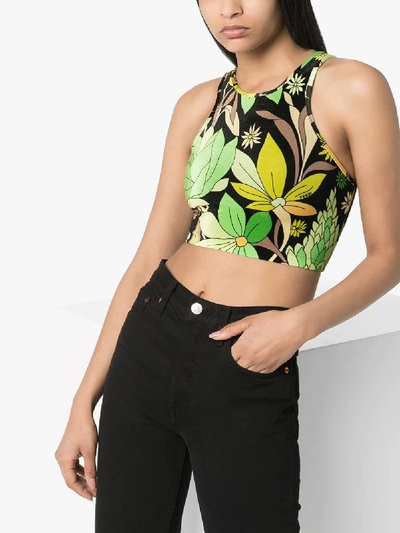 Shop Fendi Floral Print Crop Top In Black