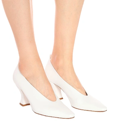 Shop Bottega Veneta Almond Leather Pumps In White