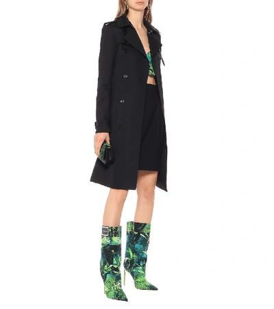Shop Versace Jungle-print Denim Boots In Green