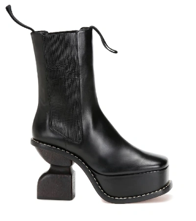 Shop Loewe Platform 100 Leather Ankle Boots In Black