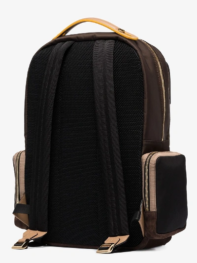 Shop Fendi Brown Logo Suede Canvas Backpack