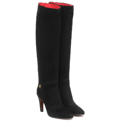 Shop Valentino Vlogo Suede Knee-high Boots In Black