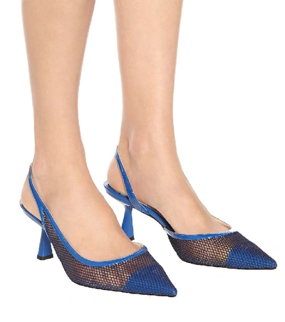 Shop Jimmy Choo Fetto 65 Mesh And Leather Pumps In Blue