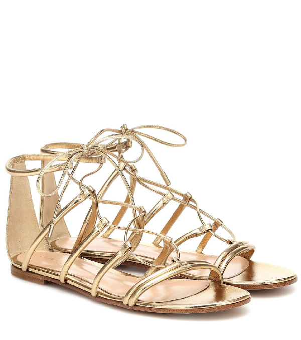 gold leather gladiator sandals