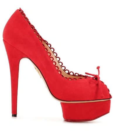 Shop Charlotte Olympia Daphne Suede Pumps In Red