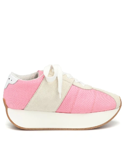 Shop Marni Big Foot Mesh And Suede Sneakers In Pink