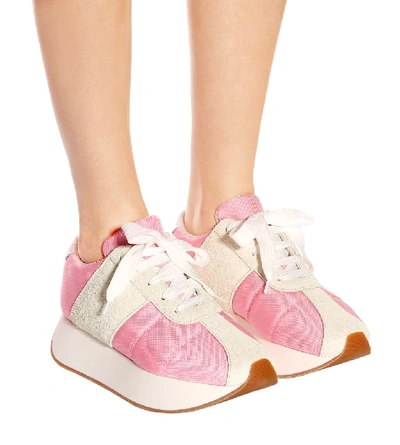 Shop Marni Big Foot Mesh And Suede Sneakers In Pink