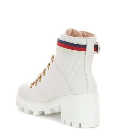Shop Gucci Trip Leather Ankle Boots In White