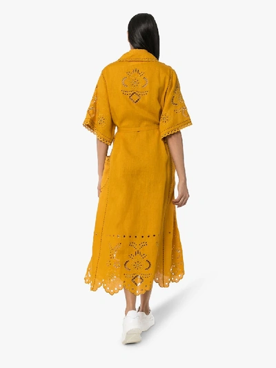 Shop Vita Kin Charlotte Broderie Anglaise Linen Midi Dress In Yellow