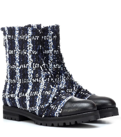 Shop Jimmy Choo Haze Flat Tweed Ankle Boots In Blue