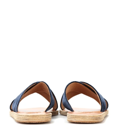 Shop Ancient Greek Sandals Thais Velvet Slides In Blue