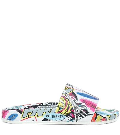 Shop Vetements Printed Leather Slides In Multicoloured