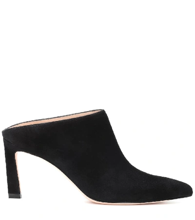 Shop Stuart Weitzman Mira 75 Suede Mules In Black