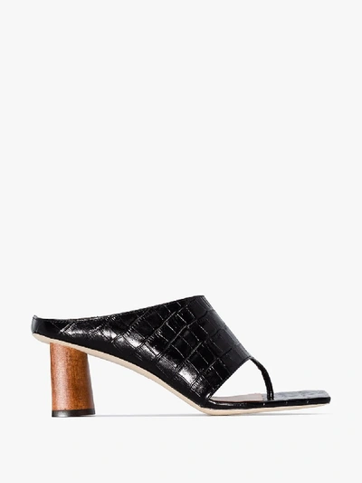 Shop Rejina Pyo Black Lina 60 Mock Croc Leather Mules