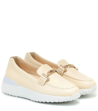 Shop Tod's Double T Leather Loafers In White