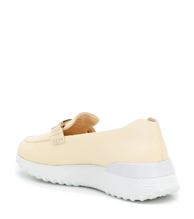 Shop Tod's Double T Leather Loafers In White