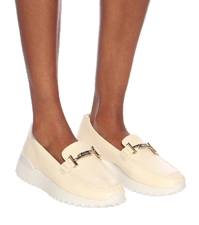 Shop Tod's Double T Leather Loafers In White