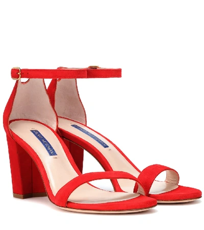 Shop Stuart Weitzman Nearlynude Suede Sandals In Red