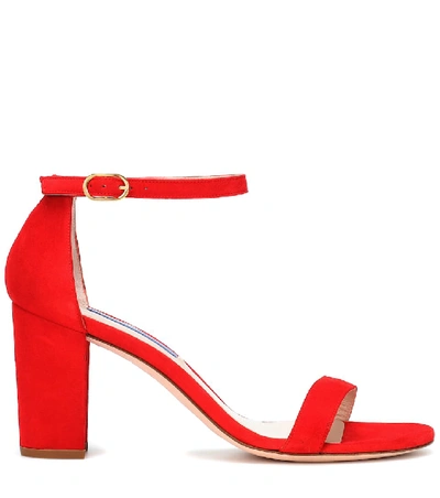 Shop Stuart Weitzman Nearlynude Suede Sandals In Red