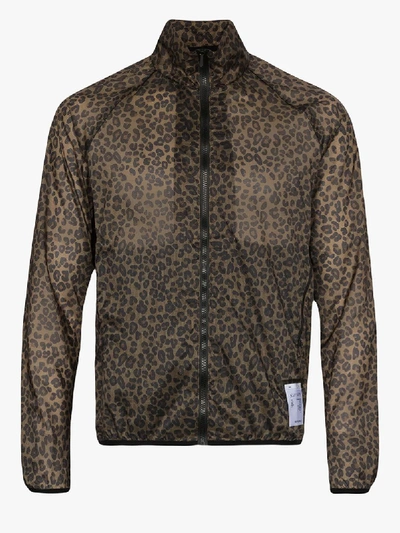 Shop Satisfy Brown Leopard Print Zipped Runner Jacket In Green