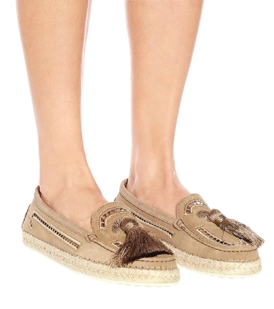 Shop Tod's Gommino Suede Espadrilles In Brown