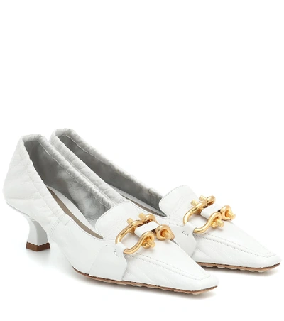 Shop Bottega Veneta Madame Leather Pumps In White