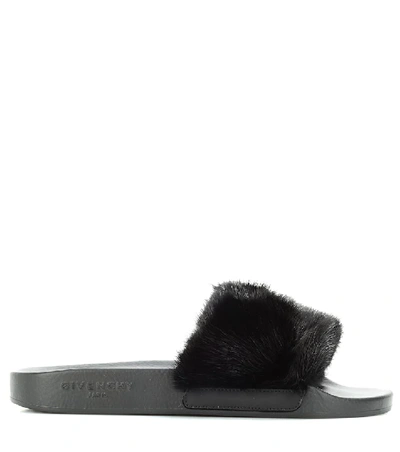 Shop Givenchy Fur Slides In Black