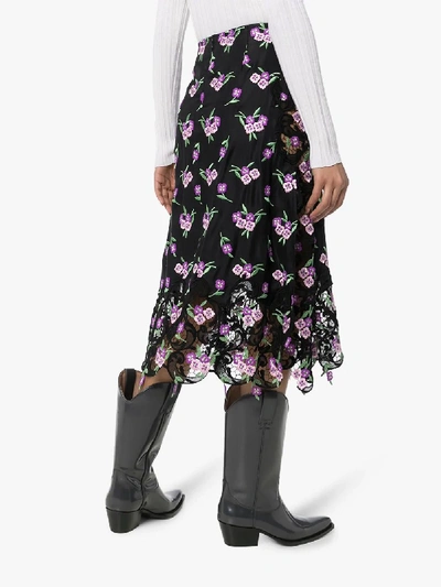 Shop Paco Rabanne Floral Embroidered Midi Skirt In Black