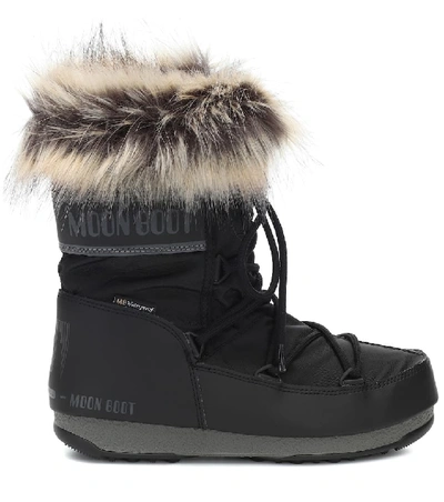 Moon Boot Monaco Faux Fur-trimmed Shell And Faux Leather Snow Boots - Black