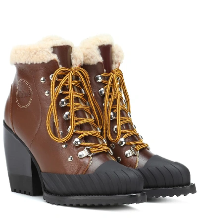 Shop Chloé Rylee Leather And Shearling Boots In Brown