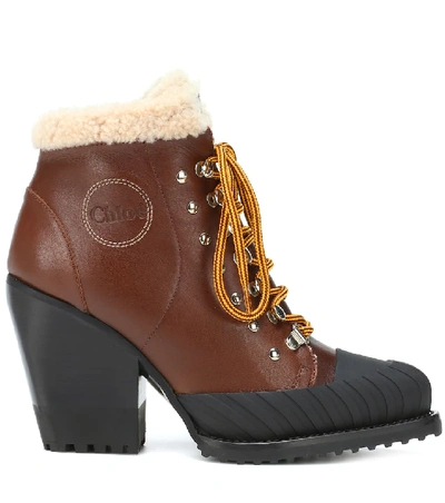 Shop Chloé Rylee Leather And Shearling Boots In Brown
