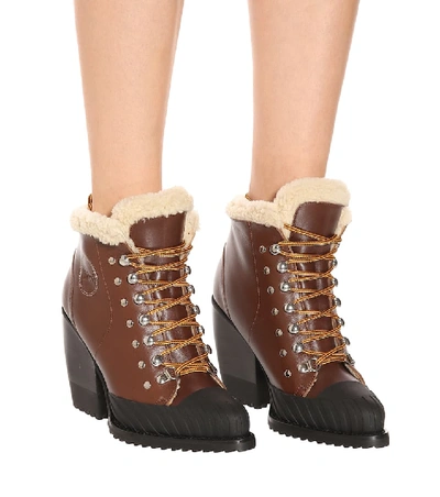 Shop Chloé Rylee Leather And Shearling Boots In Brown