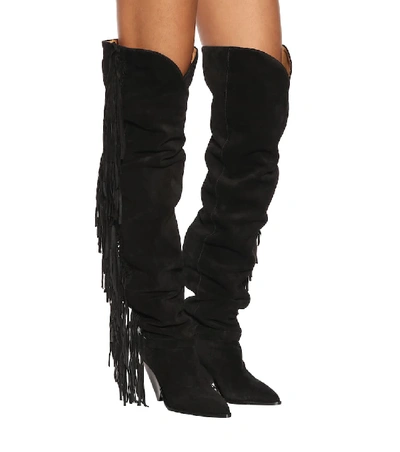Shop Isabel Marant Lafstee Suede Over-the-knee Boots In Black