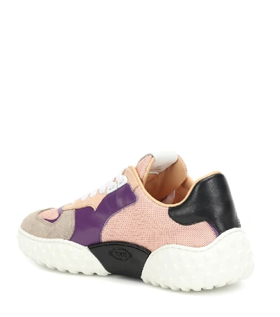 Shop Tod's Mesh And Leather Sneakers In Pink