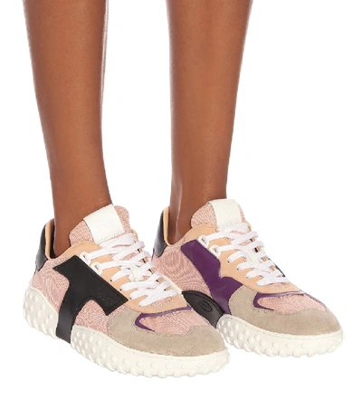 Shop Tod's Mesh And Leather Sneakers In Pink