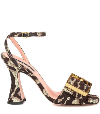 Shop Rochas Leopard-brocade Sandals In Brown