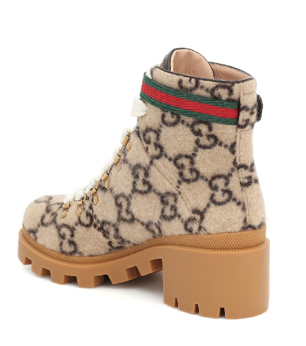 Gucci Trip Gg Monogram Wool Combat Boot In Beige/ebony Gg | ModeSens