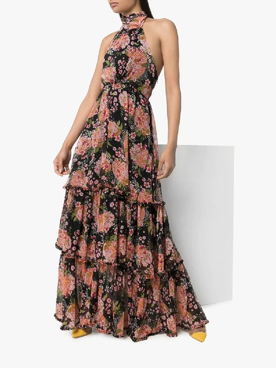 Shop Bytimo Halterneck Floral Print Maxi Dress In Black