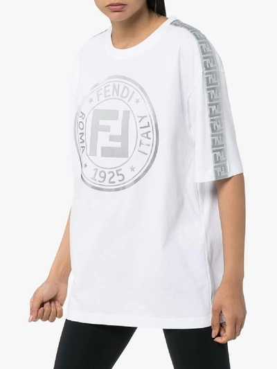 Shop Fendi Womens White Metallic Logo Tape Cotton T-shirt